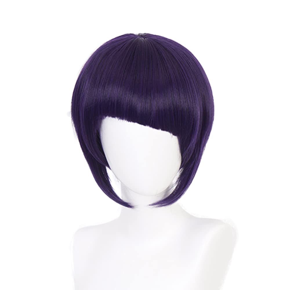 Deep Purple Short with Diagonal Fringe Straight Heat Resistant Synthetic Hairs for Unisex Men Women Halloween Cos Anime Party