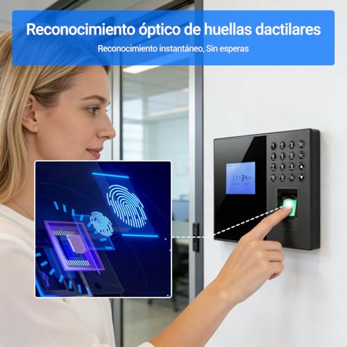 vantisan Checador de Entrada y Salida, Reloj Checador Huella Digital Biométrica, 2.4” Pantalla TFT, Soporta 1000 Huellas Dactilares/500 Tarjetas/500 Contraseñas, con español, exportación Flash USB