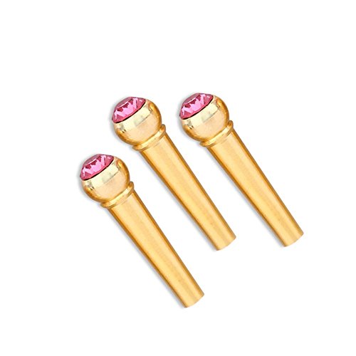 Huairdum Guitar Bridge Pins, 6Pcs Brass Made Guitar Bridge Pins with Crystal Glass Dot Decor Musical Instrument Replacement Parts Repair Accessories Tool Kit(#5)