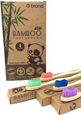 Bamboo Toothbrush, Eco Friendly & Natural, Soft Bristle Tooth brush, BPA Free, Wooden Toothbrushes, Zero Waste Products, Organic, Vegan, Non Plastic, Environmental (Adult 4 Pack)