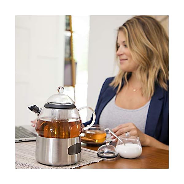 Elfin Glass Teapot Set with Infuser and Warmer, 28oz / 800ml Clear