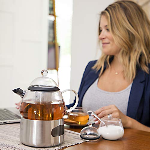 Glass Teapot with Infuser and Teapot Warmer (Stainless Steel) 28oz
