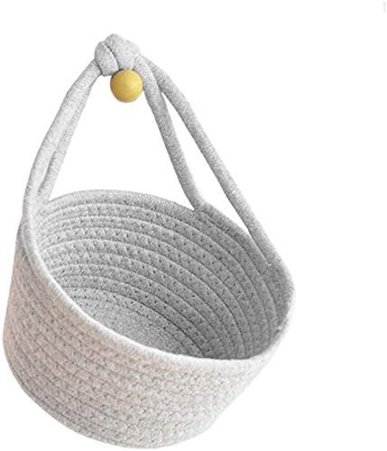 BQEE Personality Cotton Woven Fold Snacks Debris Sorting Storage Basket Hang Rope Woven Home Decor For Kids Room Decorative Perfect for Storing Small Household Items (Grey)