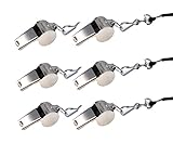 yueton Stainless Steel Loud Sport Coach Emergency Whistles with Lanyard, Pack of 6