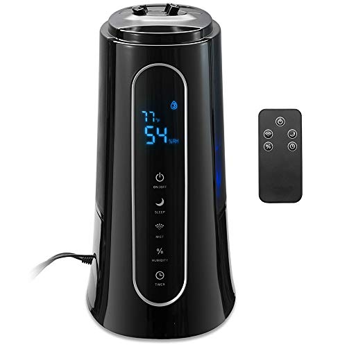 VAVA Cool Mist Humidifiers for Bedroom Large Room, Ultrasonic Humidifier, Customized Humidity, Remote, Space-Saving, 14-36 Hours, 3 Mist Level, Sleep Mode, Timer, Auto-Shut Off Off, Black