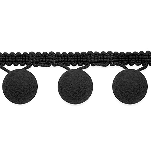 Trims by the Yard 1 1/2 " Bonita Pom Pom Fringe Trim | Black | (10 yard cut)