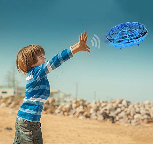 Pevor Mini Induction Aircraft UFO Flying Ball Toy Gravity Defying RC Quadcopter Interactive Infrared Helicopter with Flashing Lights 360° Rotating Free Hover Automatic Sens (Blue)