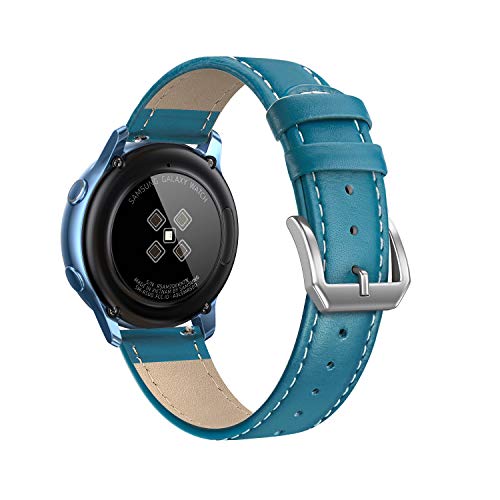 SWEES Leather Band Compatible Samsung Galaxy Watch Active 40mm Band, 20mm Genuine Leather Replacement Bands with Quick Release Pins for Galaxy Watch Active 2 Smart Watch 2019 Women Men, Blue
