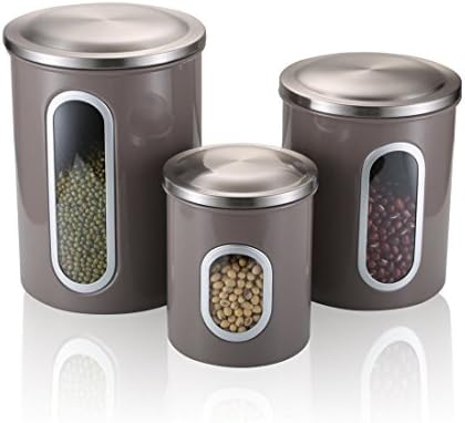 Food Storage Canisters Sets with Airtight Lid Leak Proof - SVVSS Moistureproof Anti-Fingerprint Stainless Steel Multi-Purpose Window Nested Kitchen Cereal Container Set of 3