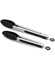 2 Pack Black Kitchen Tongs, Premium Silicone BPA Free Non-Stick Stainless Steel BBQ Cooking Grilling Locking Food Tongs, 9-Inch & 12-Inch