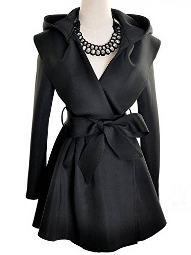 Friendshop Winter Casual Hooded Self-tie Bow Loose Oversized Black Overcoat M Friendshop Winter Casual Hooded Self-tie Bow Loose Oversized Black Overcoat M