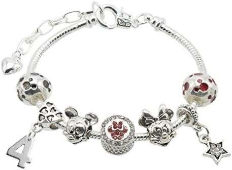 Jewellery Hut 'Mickey & Minnie Mouse' Children's Birthday Bracelet for Girls with Gift Box - Ages Available 1-11 (4th Birthday)