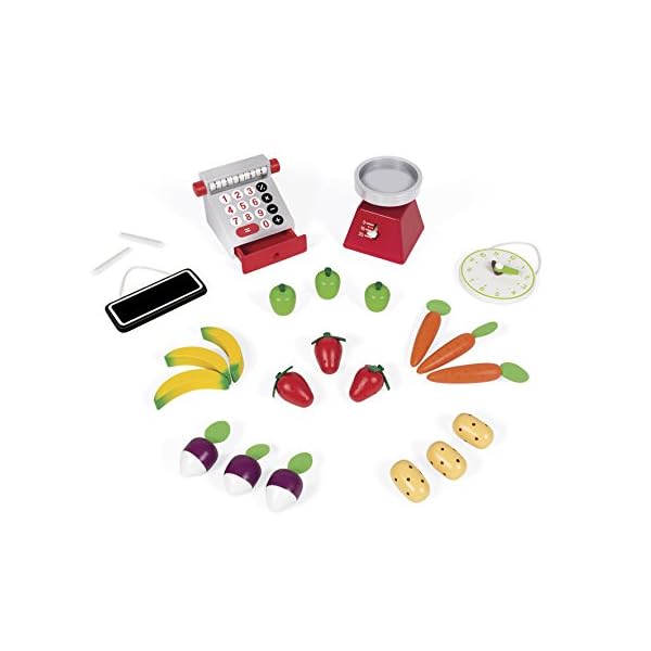 Janod - Green Market Wooden Grocery for Children - 32 Accessories Included - Shopping Pretent Play Toy - For children… – Bild 5