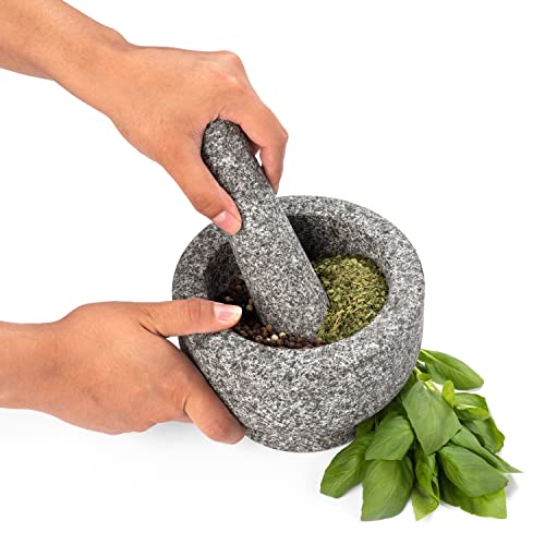 Granite Mortar and Pestle Set 6 Inch Diameter 2 Cup Capacity