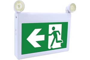 Votatec Combo Exit Sign Running Man & Emergency Light with Battery Backup, 120/347VAC, 6K LED, 2 Heads LED 1.2W x 2, Thermopl