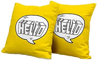 Meditation Cushion Cover Hello,Pencil Drawn Message Print of Hello in a Speech Bubble on Vivid Yellow Color,Yellow Black White Double-Sided Printing Pillowcase 14x14 INCH 2pcs