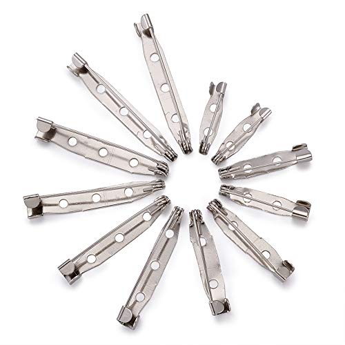 Pandahall 100pcs Iron Brooch Pin Back Safety Catch Bar Pins with holes Mixed Size Platinum DIY Brooch Quilting Blankets Skirts Craft Making 20~40x5~6mm
