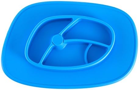 TravelK Portable Travel Silicone Placemat 3 Compartments Placemat and Bowl Suction Non-slip Baby Feeding Mat with Silicone Spoon for Babies Toddlers and Kids- Fit Most Highchair Trays (Blue)