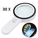 Magnifying Glass with Light, 30X Illuminated Large Magnifier Handheld 12 LED Lighted Magnifying Glass for Seniors Reading, Soldering, Inspection, Coins, Jewelry, Macular Degeneration(Silver)