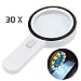 Magnifying Glass with Light, 30X Illuminated Large Magnifier Handheld 12 LED Lighted Magnifying Glass for Seniors Reading, Soldering, Inspection, Coins, Jewelry, Macular Degeneration(Silver) primary