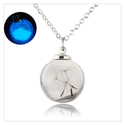 Glowing necklace - Glow in the dark necklace -Dandelion necklace Dandelion glass globe pendant Make a wish necklace