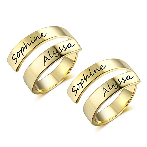 Love Jewelry Personalized Spiral Twist Ring Engraved Names BFF Personalized Gift Mother-Daughter Promise Ring for Her Â£Â¨Gold + Gold