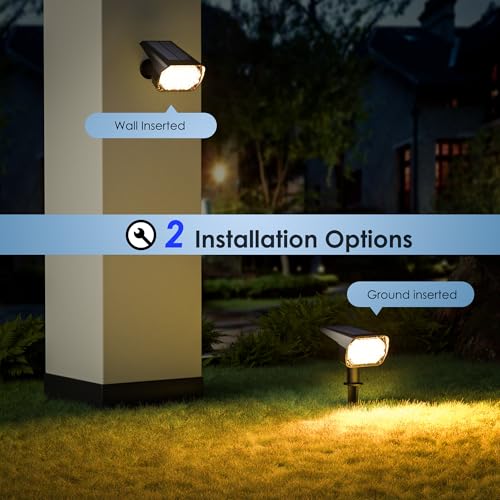 Quntis 4 x Outdoor LED Solar Spotlights 28 LEDs with Lenses, 6 Modes Solar Garden Lights, 3 Colour and USB-C Charging, Powerful Outdoor LED Spotlight Solar Lights for Courtyard Trees