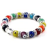 Fathers Day Gifts Bling Jewelry Evil Eye Beads 10mm Multi Color Stretch Swarovski Crystal Bracelet