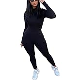 ECHOINE Long Sleeve Jumpsuit For Women Sexy Round Neck Back Zipper Bodycon Long Romper Clubwear