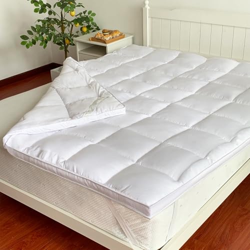 Bedecor Double Mattress Topper 160 x 200 cm, Soft, Breathable, Enhance Mattress, Topper for Sofa Bed, Improve Sleep Comfort, Double Mattress Cover Padded in Polyester