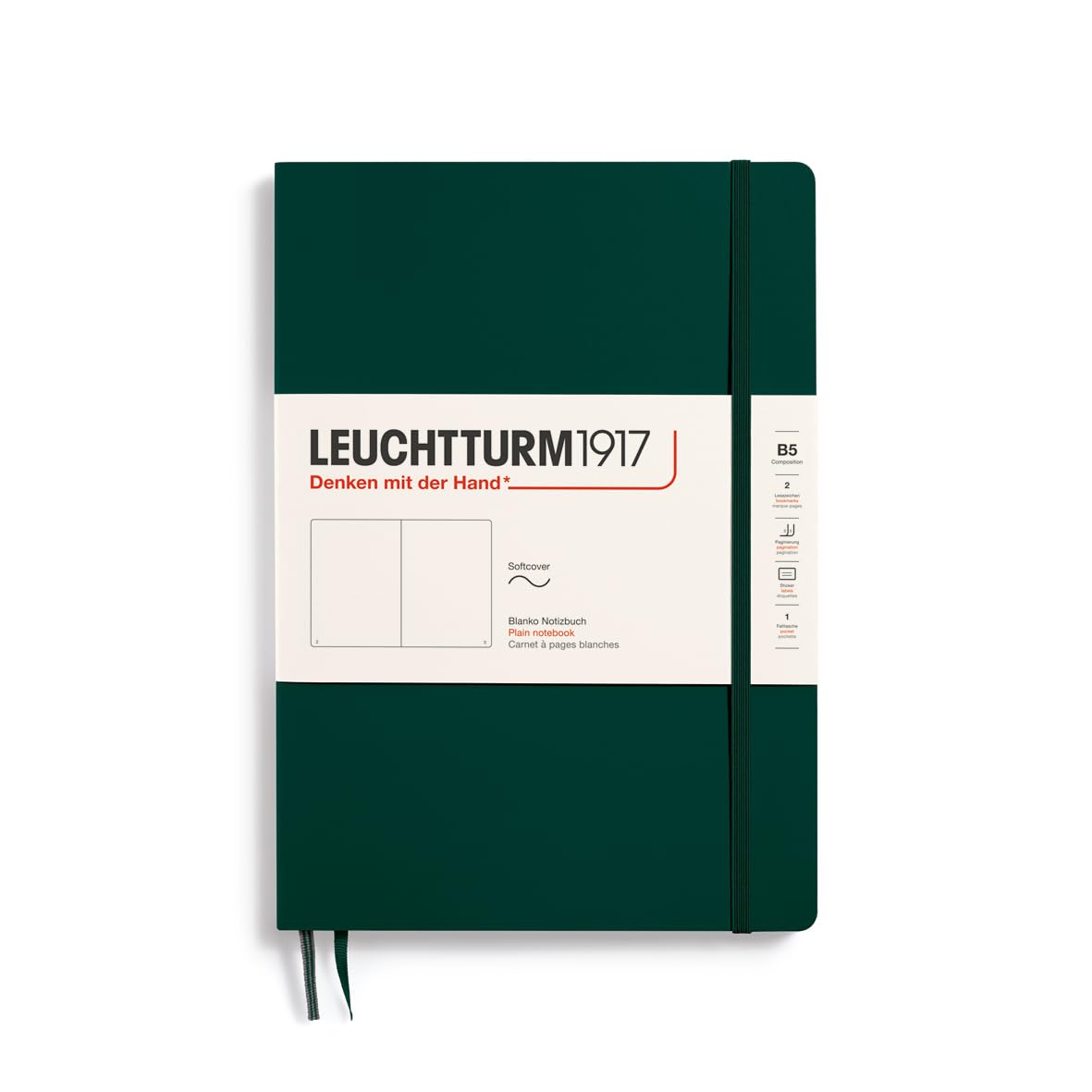 LEUCHTTURM1917 370308 Notebook Composition (B5), Soft Cover, 123 Numbered Pages, Forest Green, Blank