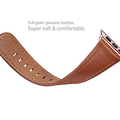 WFEAGL Compatible iWatch Band 44mm 42mm, Top Grain Leather Band with Gold Adapter (The Same as Series 4/3 with Gold Aluminum Case in Color) for iWatch Series 4/3/2/1 (Brown Band+Rosegold Adapter)