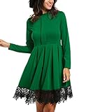 Zeagoo Women's Stand Neck Long Sleeve Lace Trim Pleated Skater Party Dress