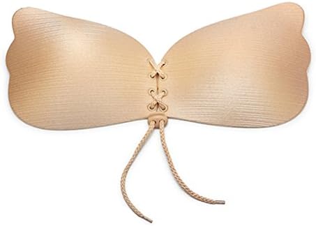 Large Cup (EFG) Deep V-shape Parties Women Wireless and Push Up Silicone Invisible Self-adhesive Strapless Bra (F, Nude)