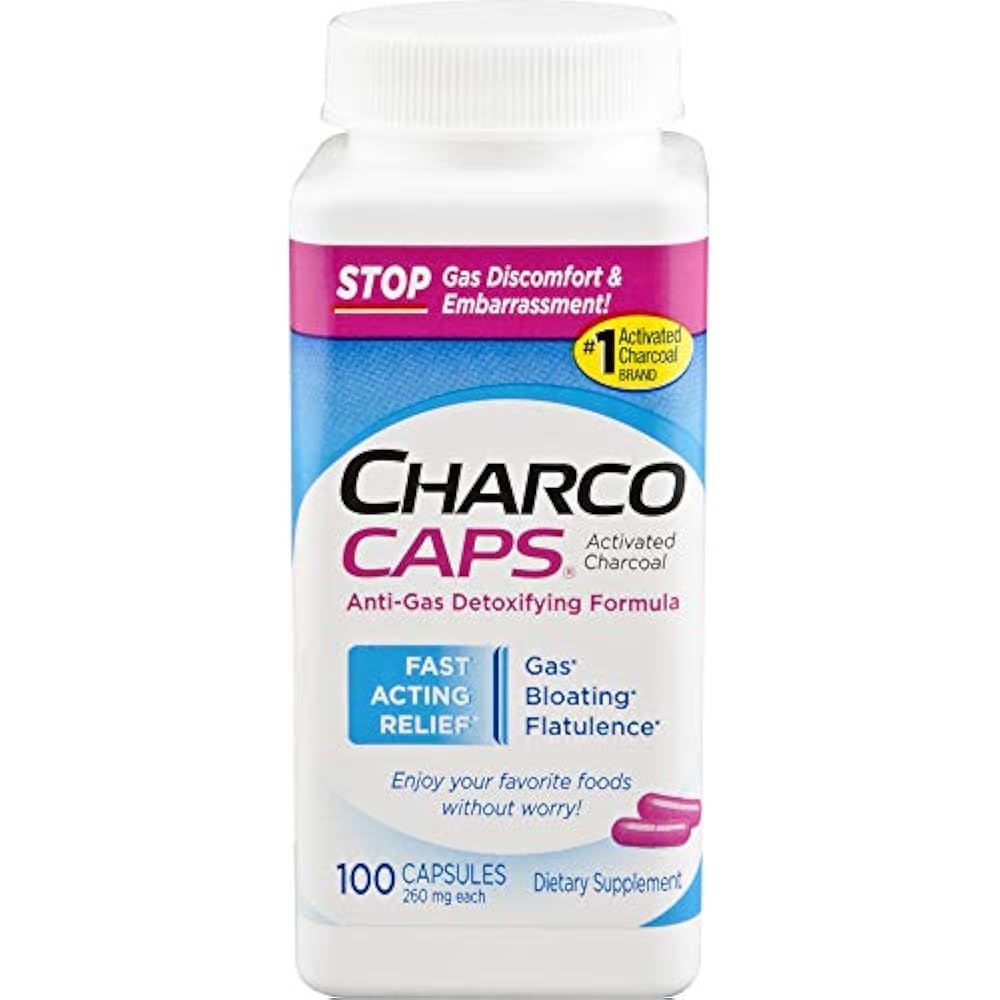 CharcoCaps Activated Charcoal Pills Detox & Digestive Relief 260mg 100