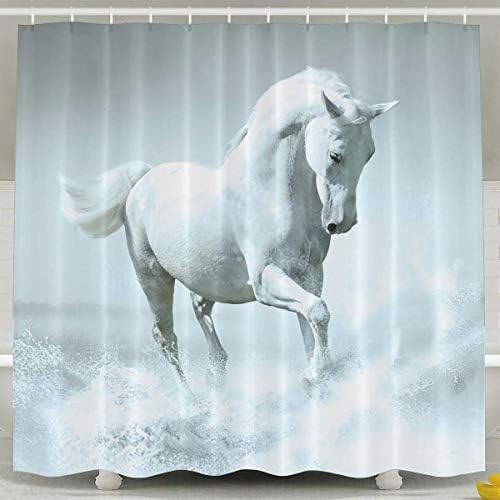 Abaysto White Running Horse Shower Curtain,Bathroom Curtains Bathroom Decor Sets with Hooks Shower Bath Curtain for Bathroom,Polyester Fabric Bathroom Shower Curtain