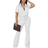 HBQ Women 2 Piece Outfits Sweatsuit Set Casual Lapel Zip Up Jacket Wide Leg Pant Lounge Set Tracksuit