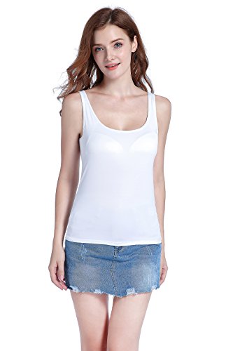 HBY Womens Camisole Built-In Shelf Padded Bra Cami Bra Straps Tank Top Solid White