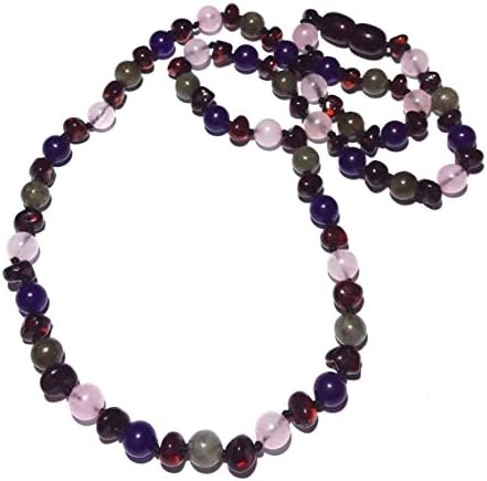 Adult Gaia Cherry Baltic Amber Amethyst Rose Quartz Labradorite Necklace UK