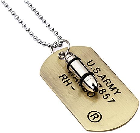 MTFS Men's Womens Biker Alloy Bullet Army Dog Tag Pendant Necklace, 27.5 inch Chain (Copper)
