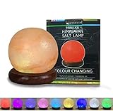 ESOW USB Himalayan Salt Lamp with Wooden Base Round Multi Color Changing LED Light about 2.3 Inches 1.4 lbs Mini Air Purifier for Office Home Hotel Yoga, Meditation, Relieves Anxiety and Relaxing