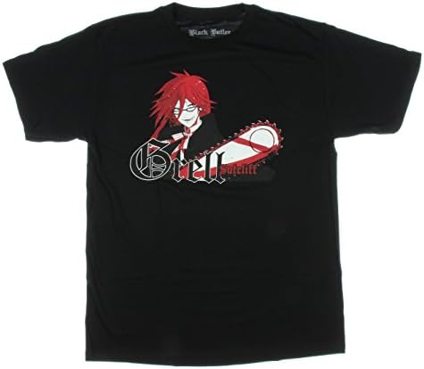 Black Butler: Grell with Chainsaw Black T-Shirt, Adult X-Large