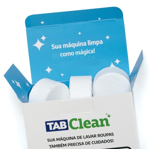 Limpa Maquina de Lavar Roupas em Tabletes/Pastilhas TabClean cx c/ 06 unidades de 30g (180g) para todos os tipos de Maquinas de Lavar Roupas (concentrado) 6 meses de proteção, basta 1 por mês.