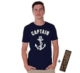 Awkwardstyles Captain T-shirt White Anchor Summer Beach Party Shirt + Bookmark L Navy