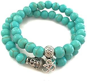 Natural Gemstone Turquoise Beads Om Yoga Stretchable Bracelet