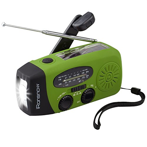 iRonsnow 2017 Version IS-088U+ Dynamo Solar Hand Crank Self Powered AM/FM/NOAA Weather Radio with LED Flashlight and 1000mAh Emergency Power Bank (Green)