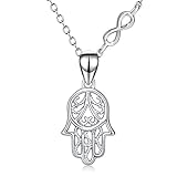 YFN 925 Sterling Silver Good Luck Holy Hamsa Fatima Hand Pendant Necklace For Women Girls