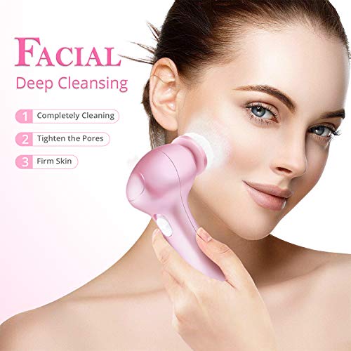 Electric Facial Cleansing Brush 7 in 1, Skin Spin face Brush for Deep Cleaning, Gentle Exfoliating, Blackhead Removing, Pearl Pink, Battery Operated - Thumbnail 6