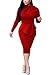 Dreamparis Womens Business Dress One Piece Suit Long Sleeve Tie Neck Peplum Top Bodycon Skirt Office Ladies Red XL