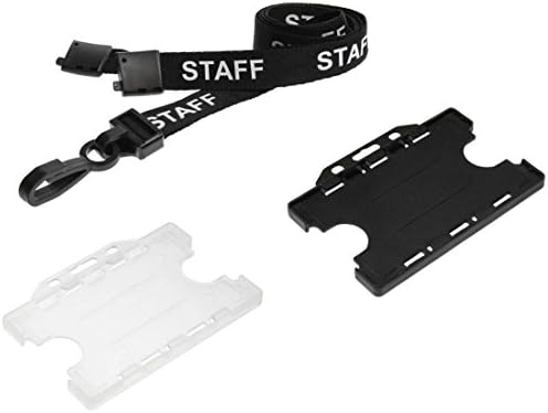 Staff Neck Strap Lanyard Black with Black Double ID Card Pass Badge Holder (1)